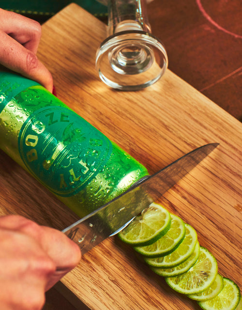Sparkling Tequila with Lime Shiso can on cutting board