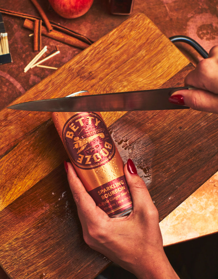 Sparking Bourbon can on cutting board
