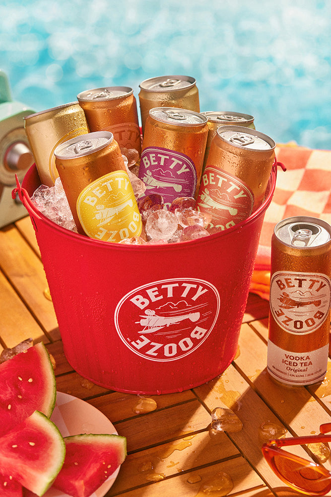 Betty Booze Variety Iced Tea in a red bucket